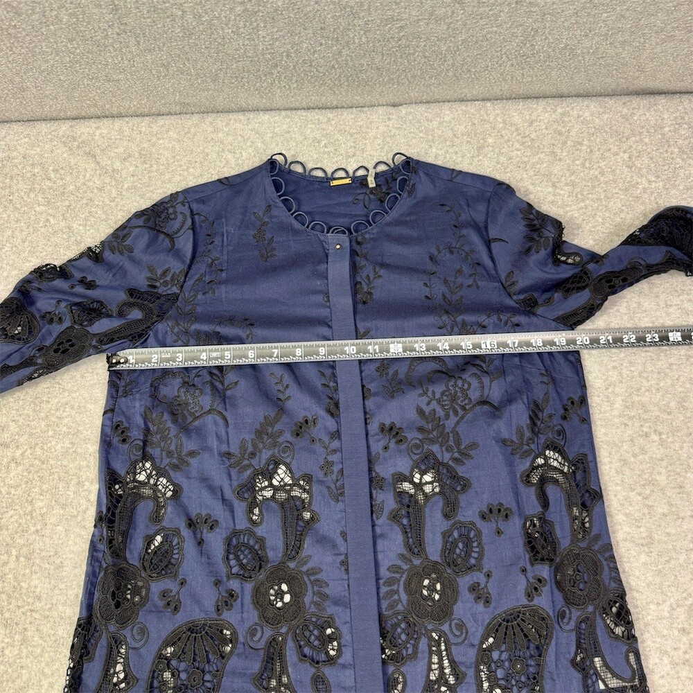 Elie Tahari Womens Tunic Cotton Silk Blend Blouse Floral Embroidery Lace Hem M - Picture 10 of 14